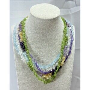 Multi Strand Gemstone Chips Necklace Peridot/Amethyst/Citrine 16"-18"